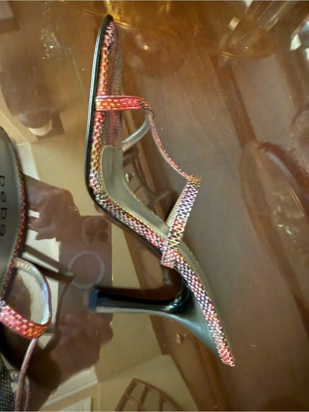 VTG bebe Women's Multi-Color Snakeskin-Print Leather Strappy Heels Size 7.5 NEW - Picture 3 of 16
